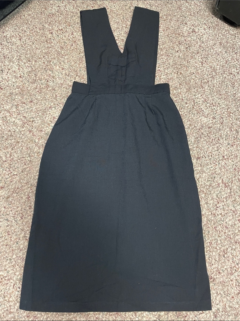 Vintage 70s/80s Pinafore Dress with Deep V front pocket bib and button back